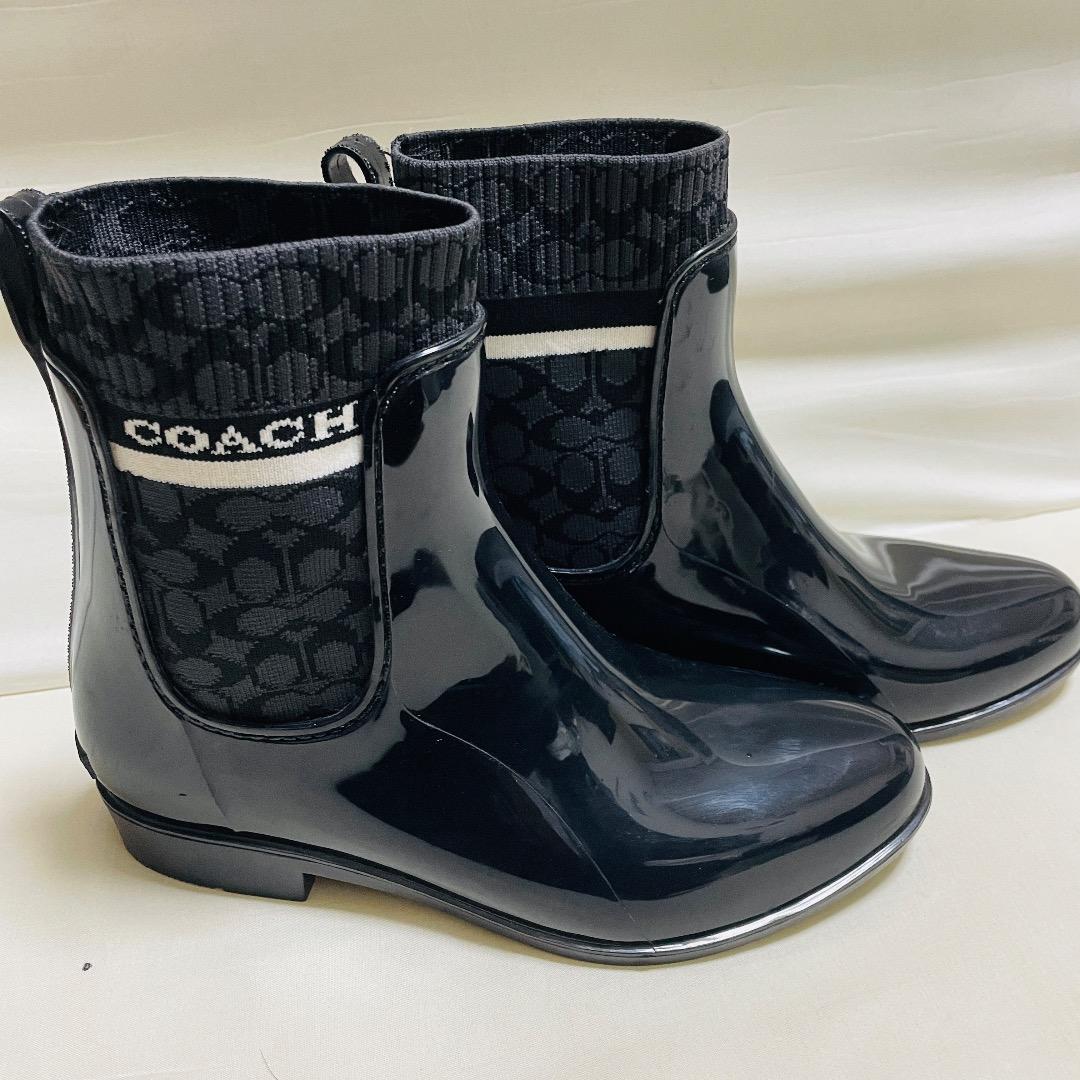coach コーチ レインブーツ 黒 シグネチャー 24cm