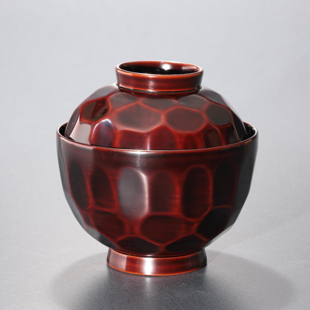 輪島塗　吸物椀５客　渦文　共箱　漆塗蓋つき椀　R1588