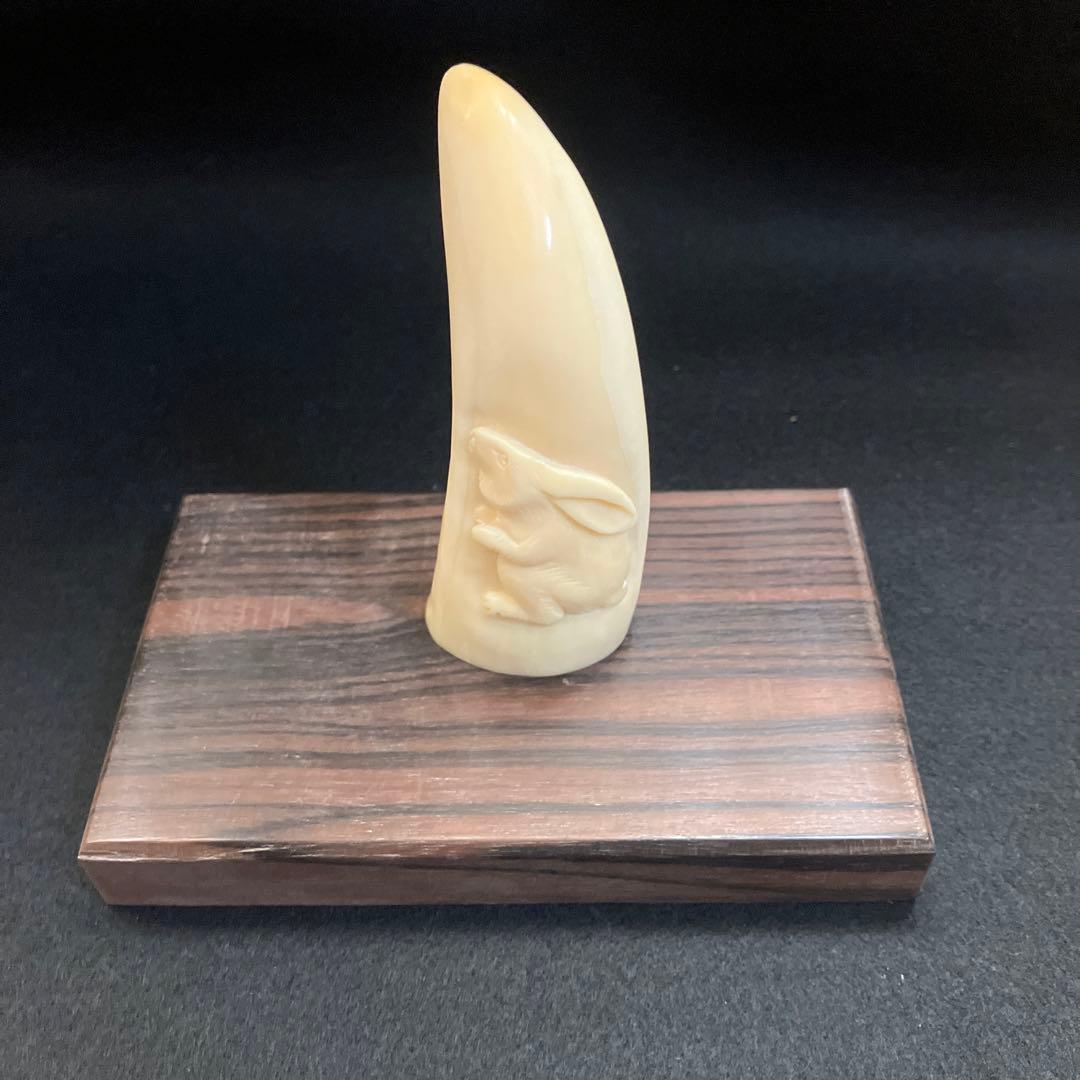 鯨歯　工芸品 ウサギ 彫刻 クリーム色