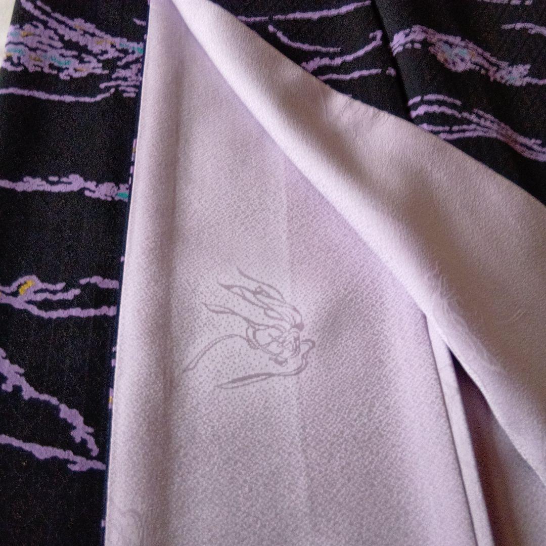 ☆専用です　美品　上質小紋　友禅作家　千地泰弘 落款　黒と紫　ガード加工　正絹