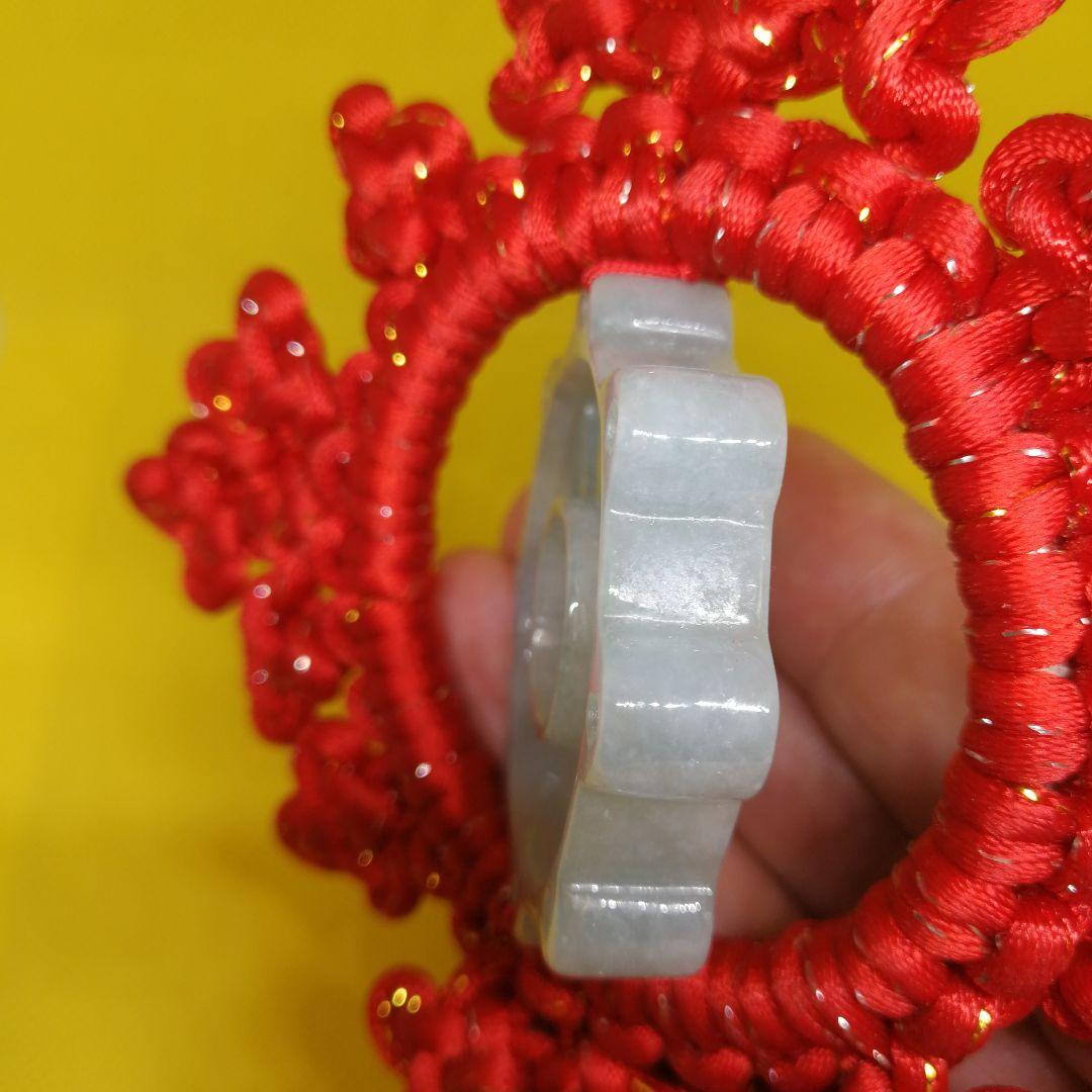 ビルマ翡翠彫刻「法輪」手編み吉祥結魔よけお守り(整理番号:AY162)