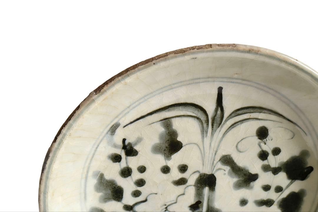 染付　明時代　空白期　民窯　皿　虫食い　時代物　中国美術　民家蔵出し
