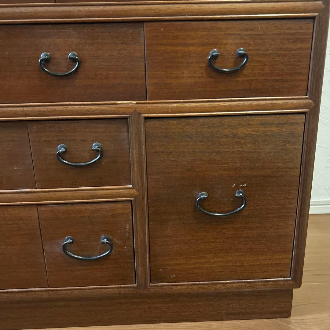 木製ダークブラウン収納棚 12引き出し アンティーク タンス 箪笥 古家具