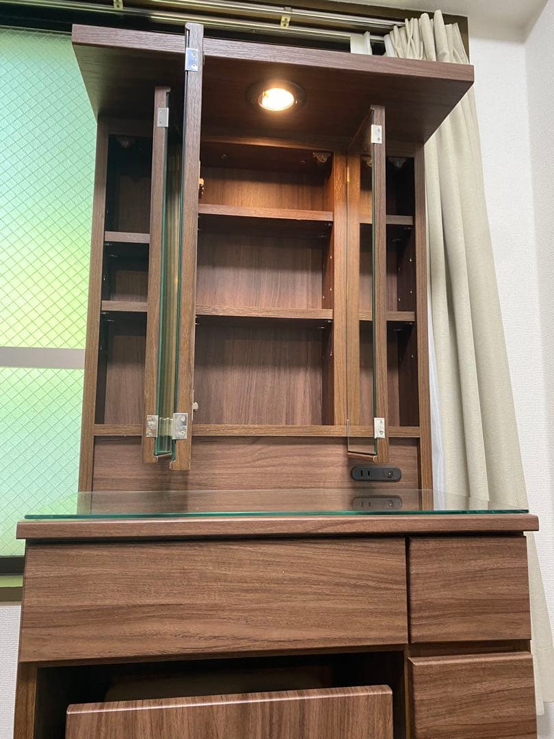 三面鏡ドレッサー 幅60cm 鏡裏収納・ライト付き