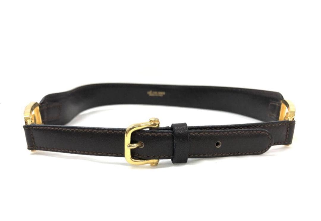 T04/078CELINEセリーヌ 馬車金具 ゴールドバックル ベルト ブラウン