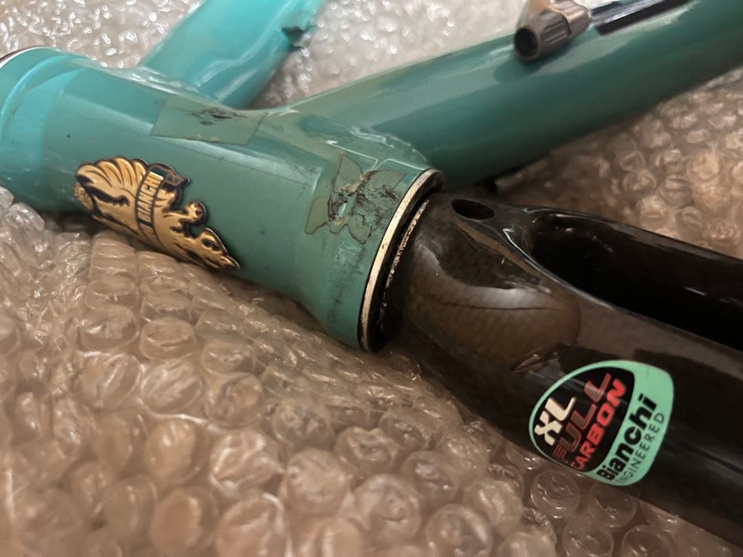 Bianchi ロードバイクフレーム 水色 カーボンフォーク 中古