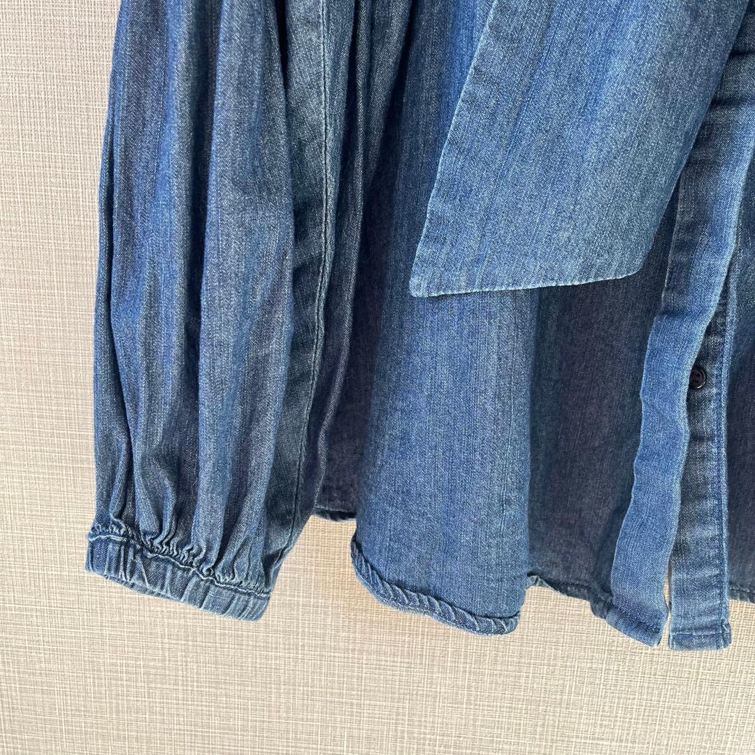 ミラオーウェン ボウタイ付き袖ボリュームデニムブラウス 2way