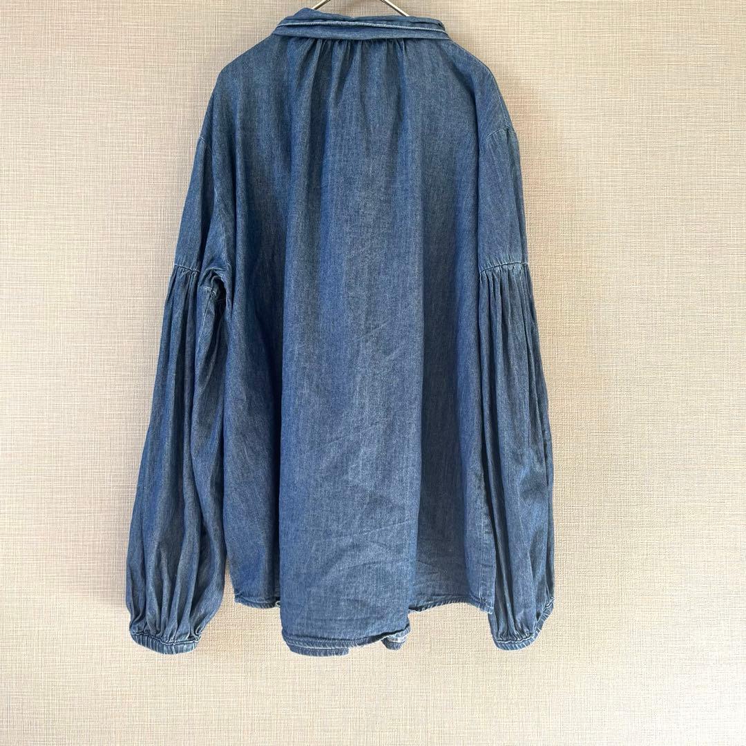 ミラオーウェン ボウタイ付き袖ボリュームデニムブラウス 2way