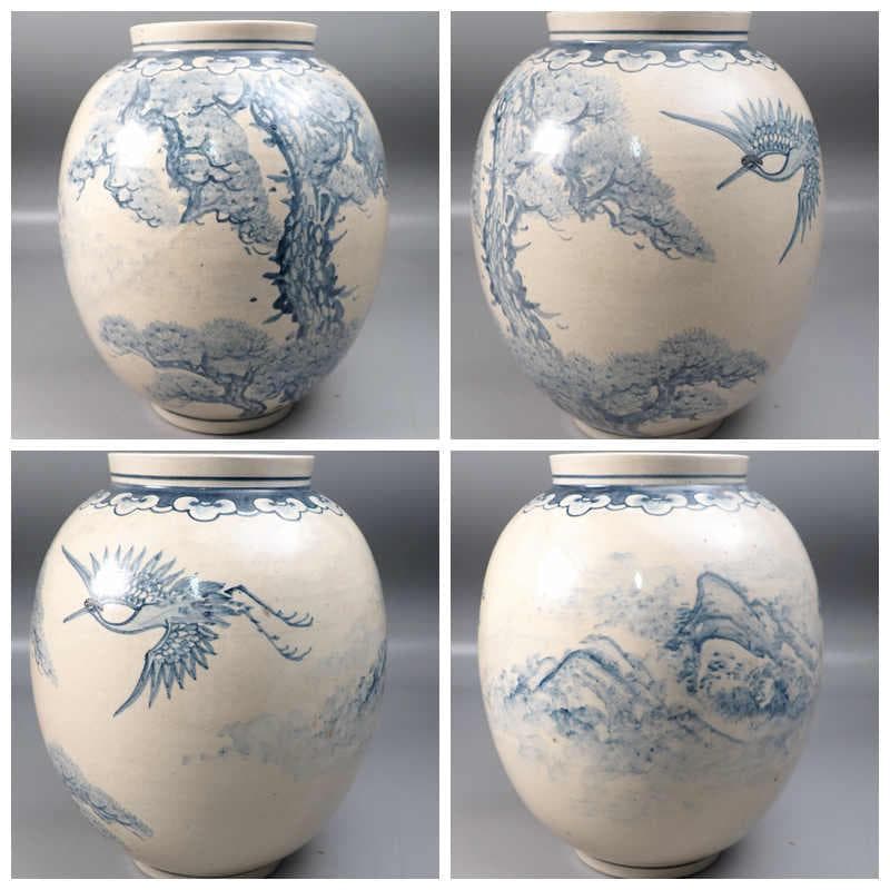 李朝青花壺 銘「秀定」　花瓶　朝鮮美術　青花　染付　骨董品　美術品