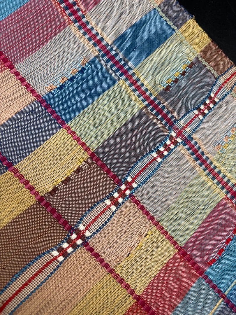 高級　正絹　洒落帯　名古屋帯　紬　めがね織　チェック柄　299