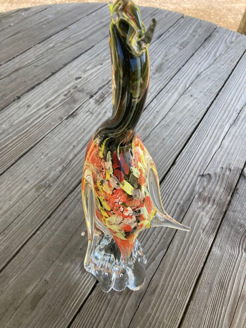 【レア物】ガラスアンティーク 孔雀 彫刻 インテリア【幸運】