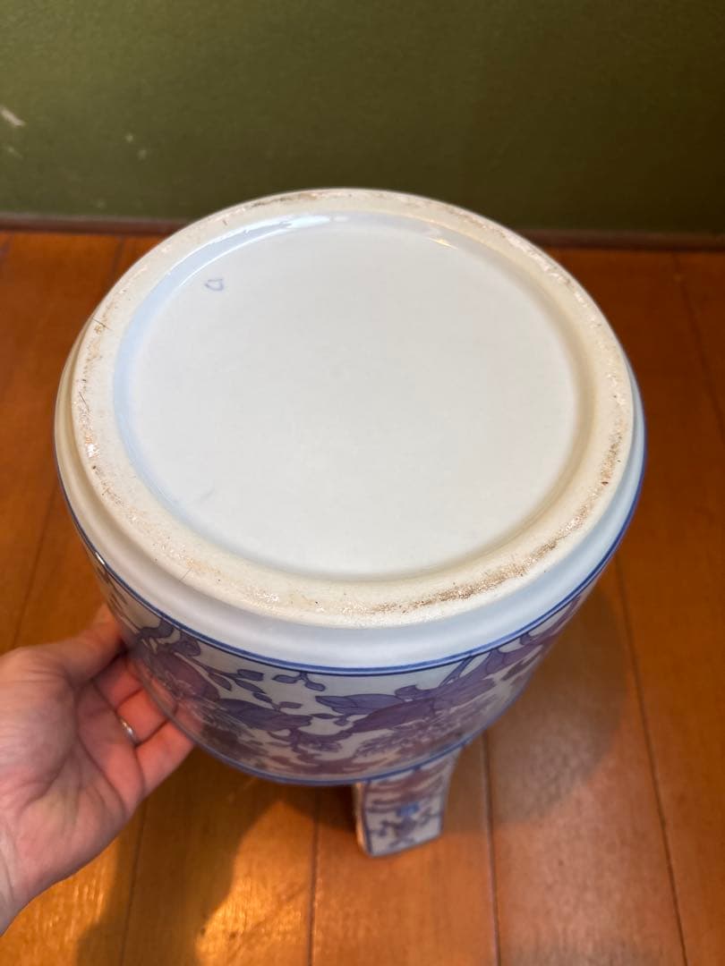 染付 手桶形 花器 底部銘あり 昭和期 華道具 花入 陶磁器