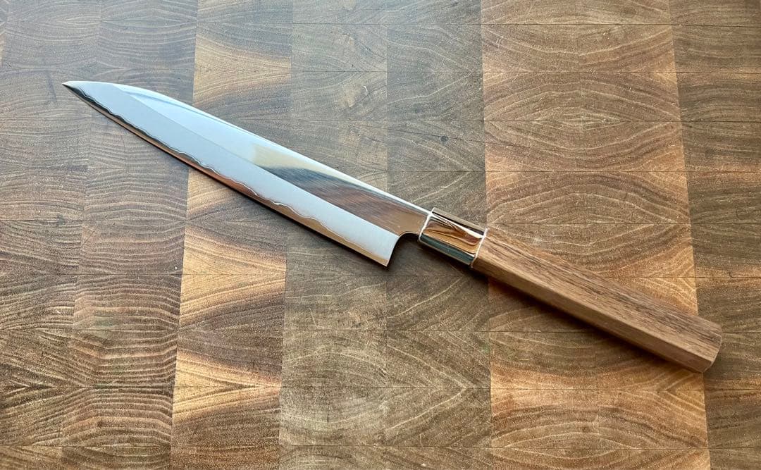 土佐打刃物 黒鳥鍛造工場 200mm 両刃 柳刃 刺身　包丁 銀三鋼 鏡面仕上