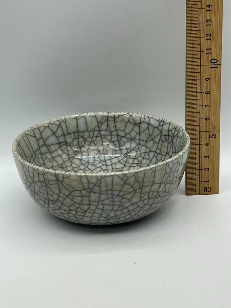 南宋時代　哥釉洗 哥窯氷裂紋洗　青磁　仿哥釉墩式洗　金絲鉄線(F-125)