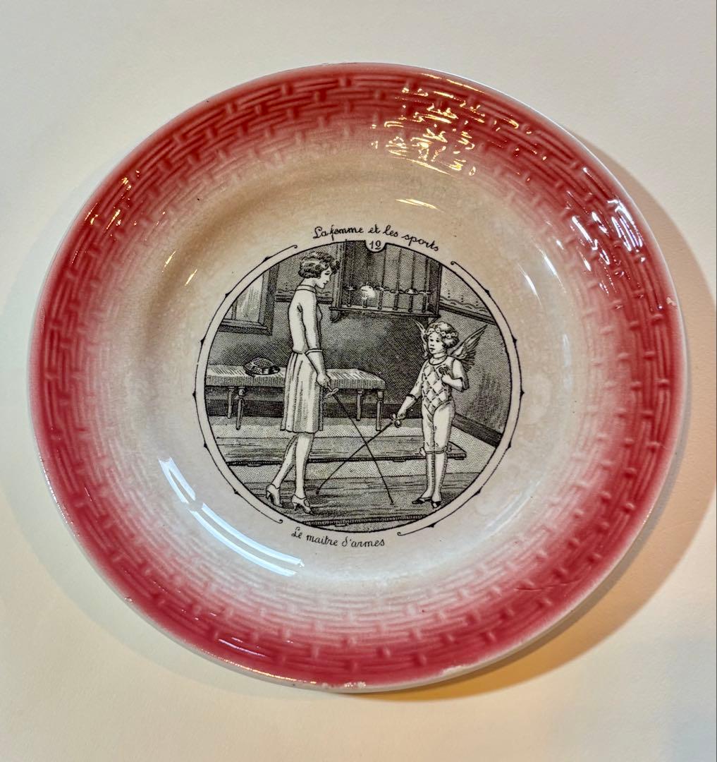 フランスアンティーク ムーランデルー窯 ケーキ皿 SPORTSシリーズNo.12