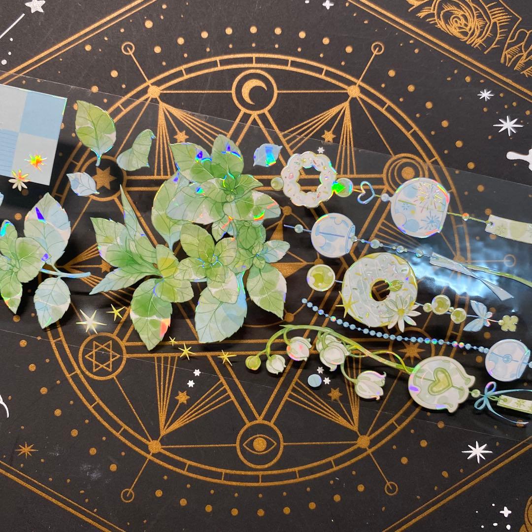 【9178】海外　マステ　中古巻　貝殻光マスキングテープ　風鈴　薄荷　装飾系