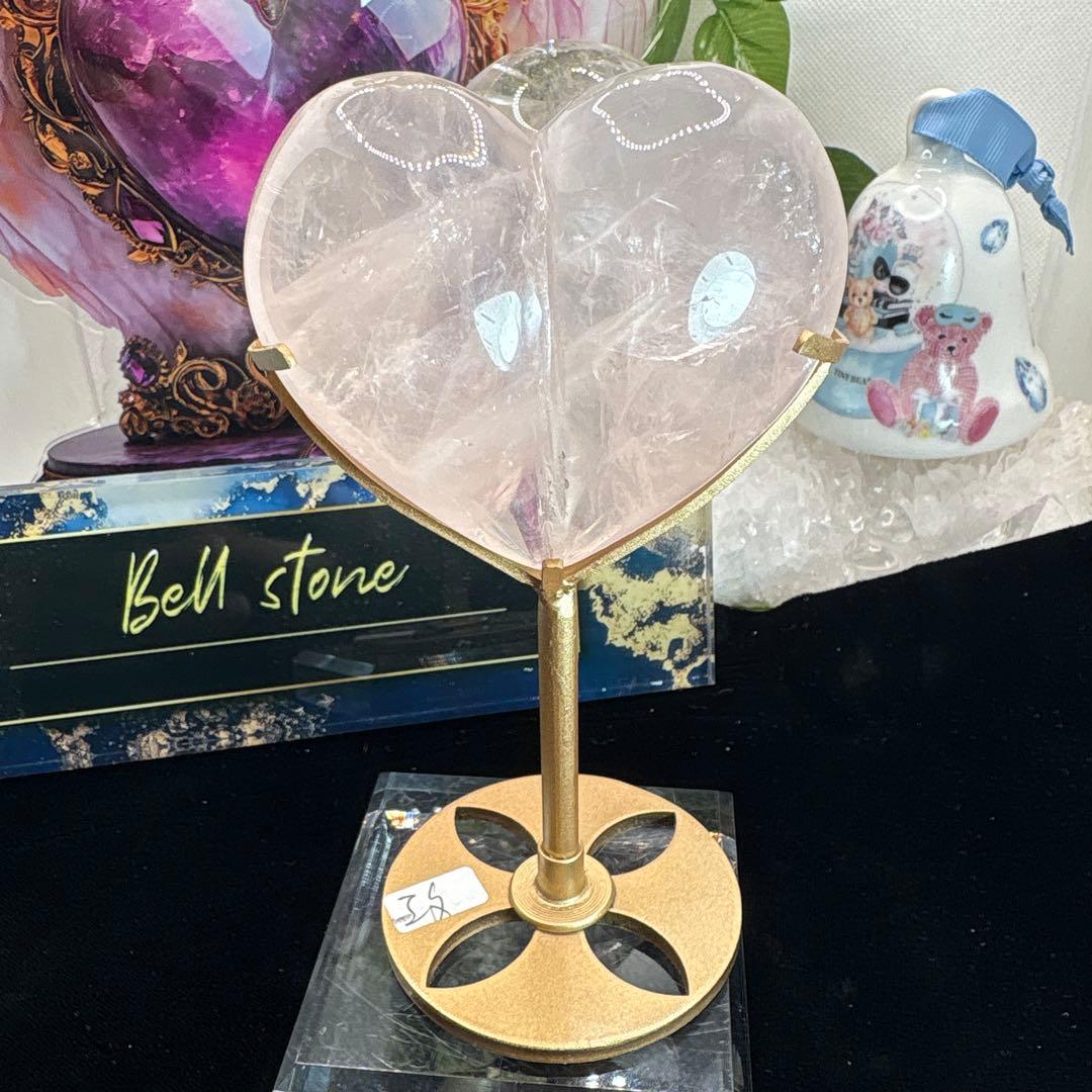 高品質 スターローズクォーツ桃ハート♡♡ダブルスターNo.2565