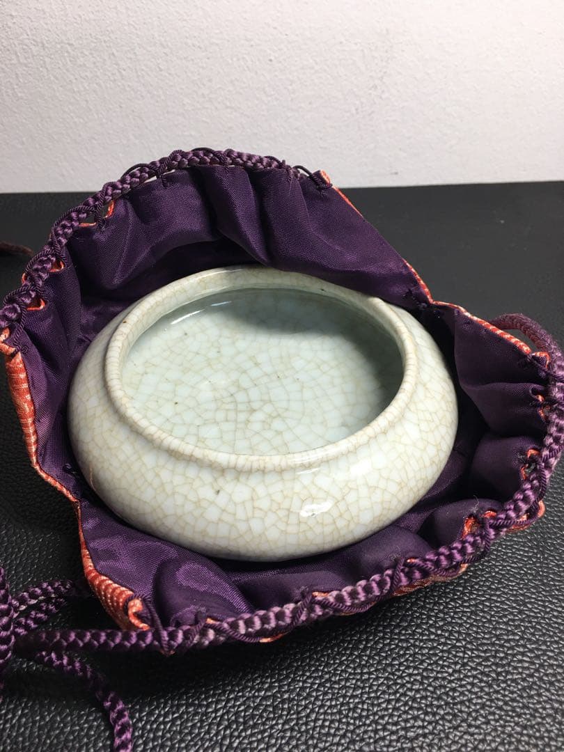 中国古美術 大清康熙年製 在銘あり 時代物 筆洗 青磁 貫入