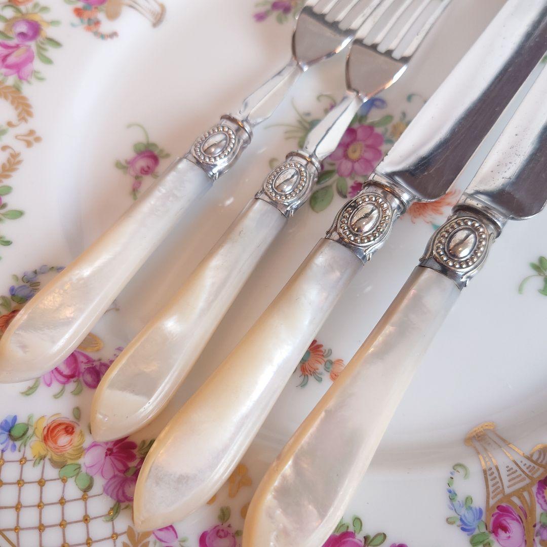 白蝶貝　デザートカトラリー　アンティーク マザーオブパール　フォーク　ナイフ