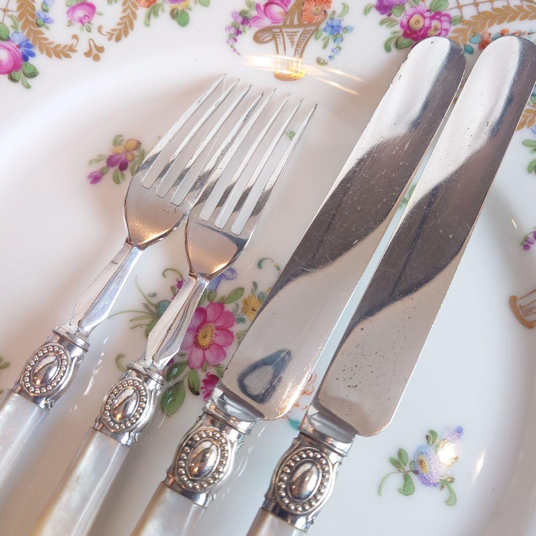 白蝶貝　デザートカトラリー　アンティーク マザーオブパール　フォーク　ナイフ