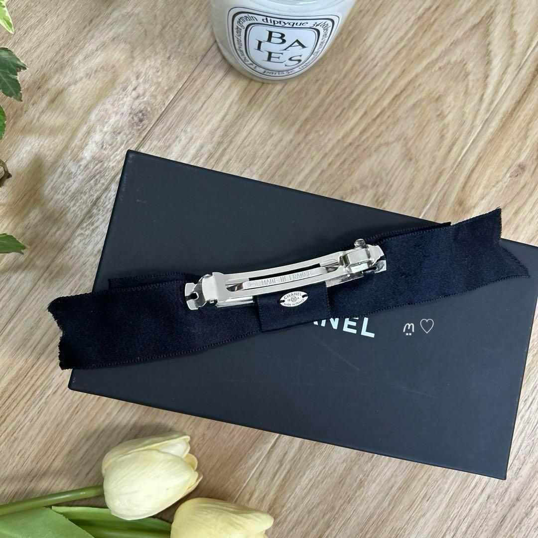 CHANEL　シャネル　ココマークリボンボウバレッタ　オールブラック　髪留め
