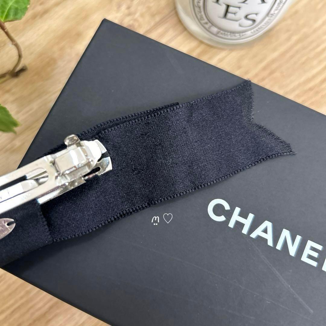 CHANEL　シャネル　ココマークリボンボウバレッタ　オールブラック　髪留め