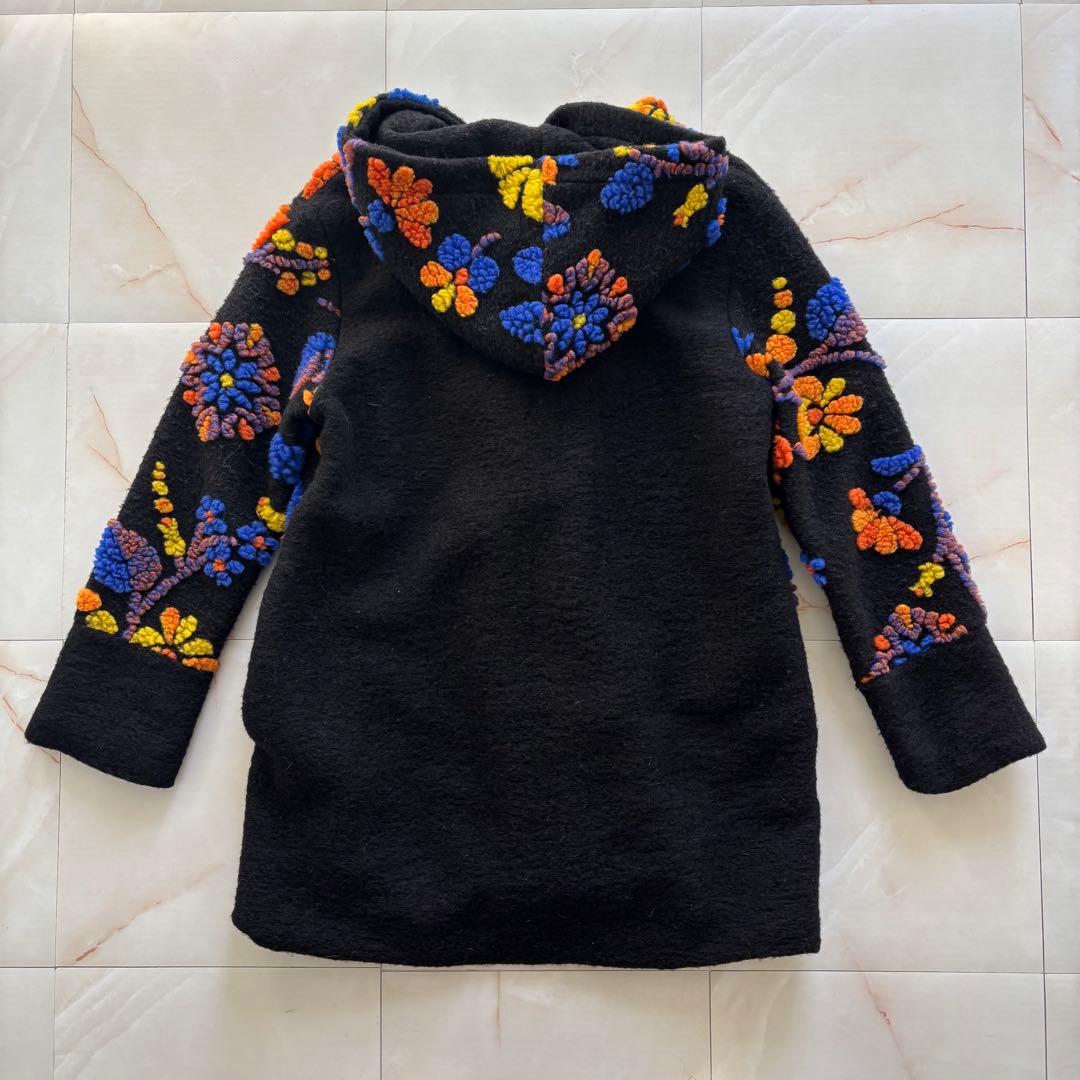 希少✨ イタリア製 圧縮ウール フラワー フード付コート レトロ マルチカラー