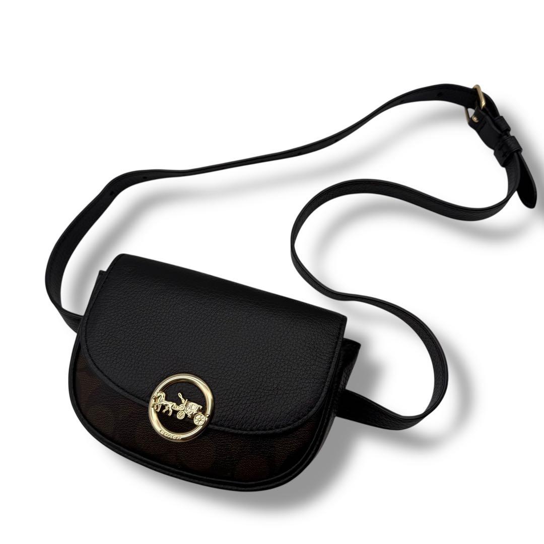 【美品】COACH コーチ ボディバッグ ジェイドミニベルト レザー PVC 黒