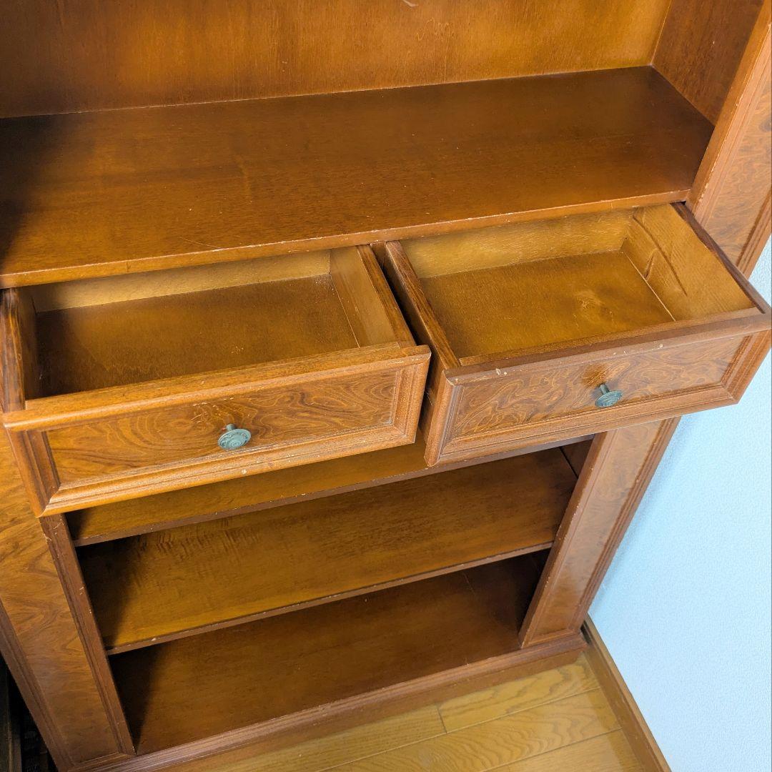 イタリア製 アンティーク調木製本棚 アーチ型 ブックシェルフ 2引き出し付き