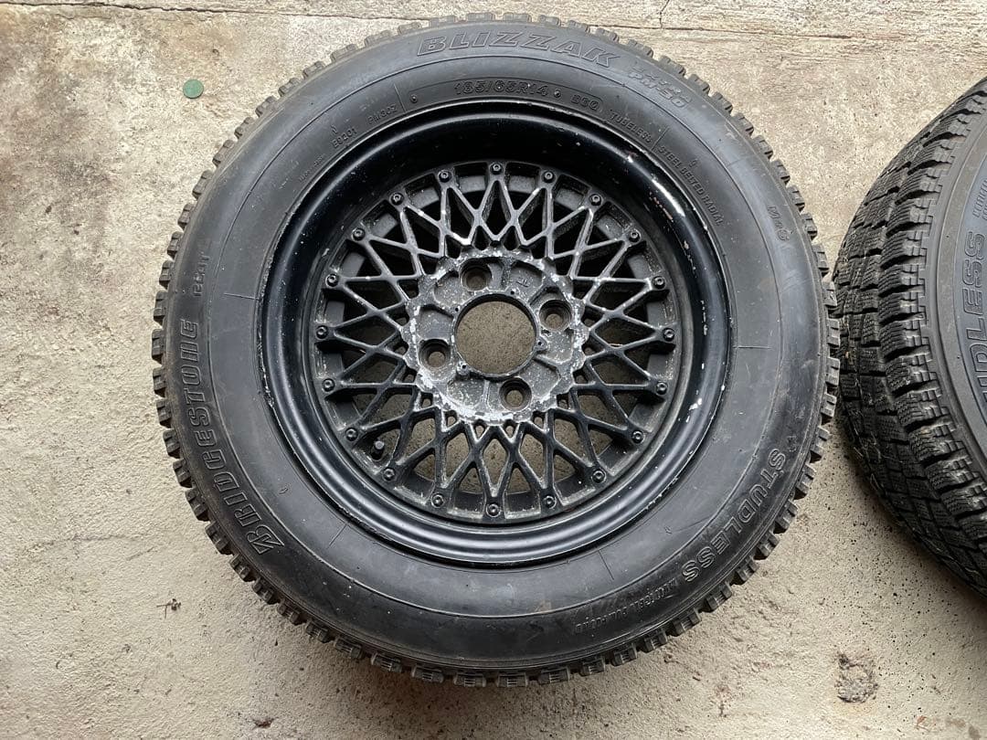 旧車WORKメッシュホイール当時物114.3おまけスタッドレス185/65R14