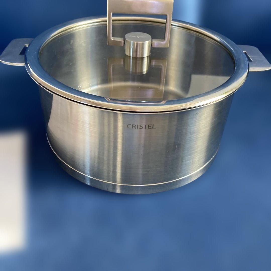 【CRISTEL】ステンレス両手鍋 L 深鍋＋蓋　20cm 説明書レシピ付き