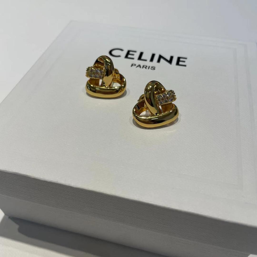 VIP顧客・CELINE インターロック ピアス ゴールド クリスタル 刻印付き