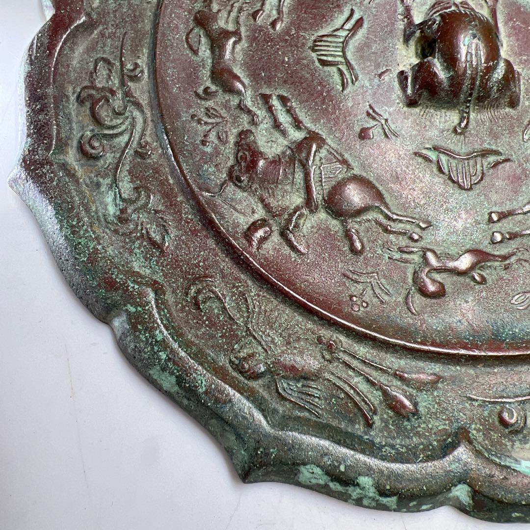 古銅古鏡　海獣ぶどう鏡　482g/約18㎝　東Y8-0210①