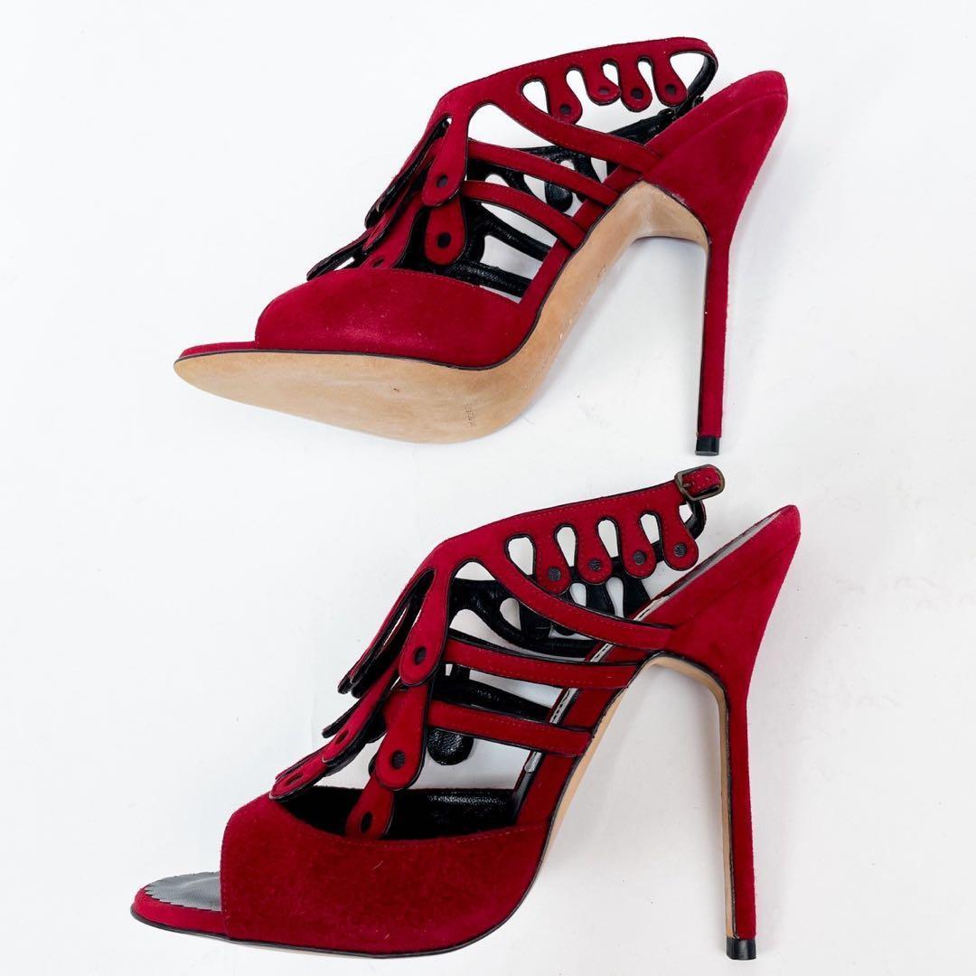 極美品 希少デザイン マノロブラニク ハイヒール ミュール パンプス レッド
