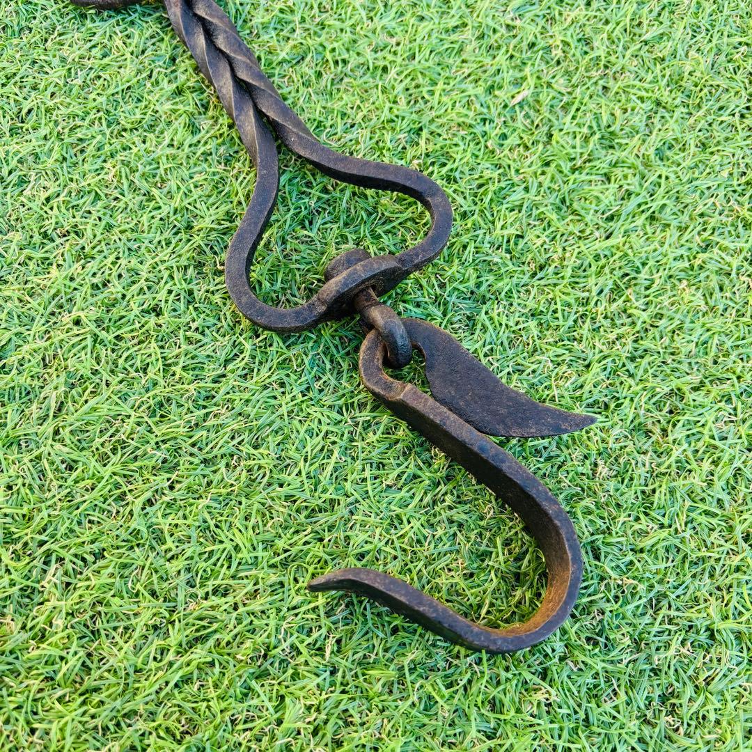 囲炉裏　自在鉤　分銅　囲炉裏小道具　天秤棒　堀如真 銅製 鯉型 風鎮　栓抜き