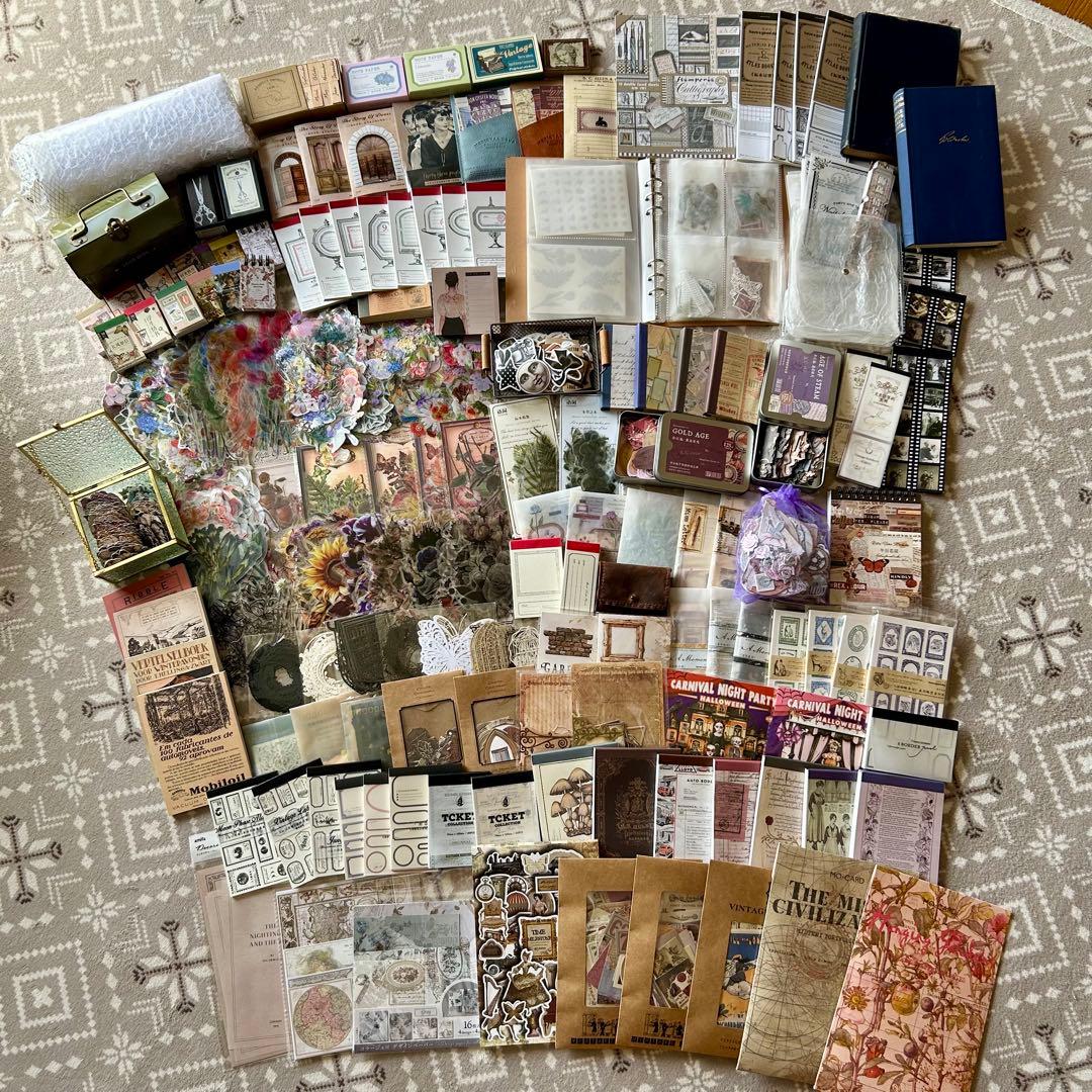 大量 紙モノ コラージュ素材まとめ売り レア シール 洋書 スタンプ マステ