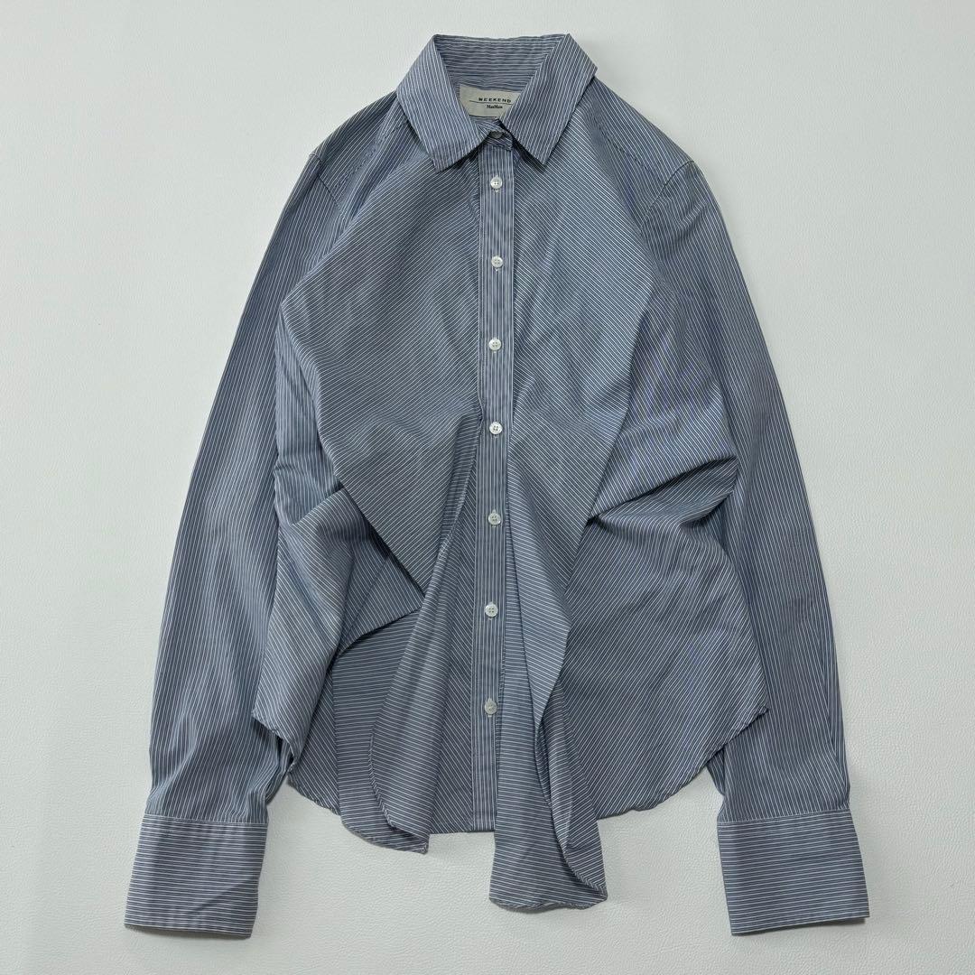 Max Mara マックスマーラ　ストライプシャツ 変形　フリル アシンメトリー