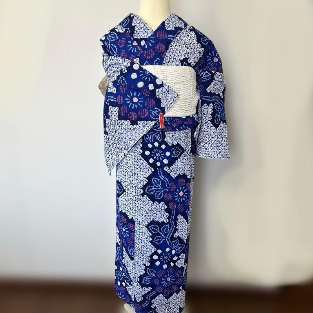 w-16 有松絞り　浴衣　美品　裄66