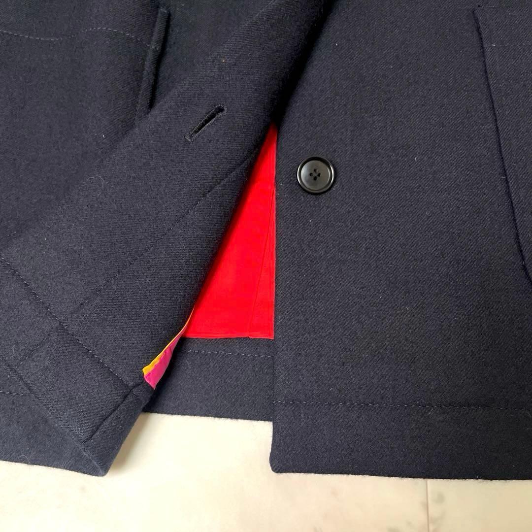 【美品】ピーエスポールスミス ウールコート フーディ ストライプ L 黒 赤