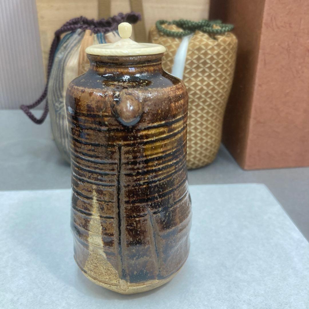 茶器　古美濃　耳付長茶入　老松ト号　妙玄斎書付　加藤光右衛門　共箱　S226MT