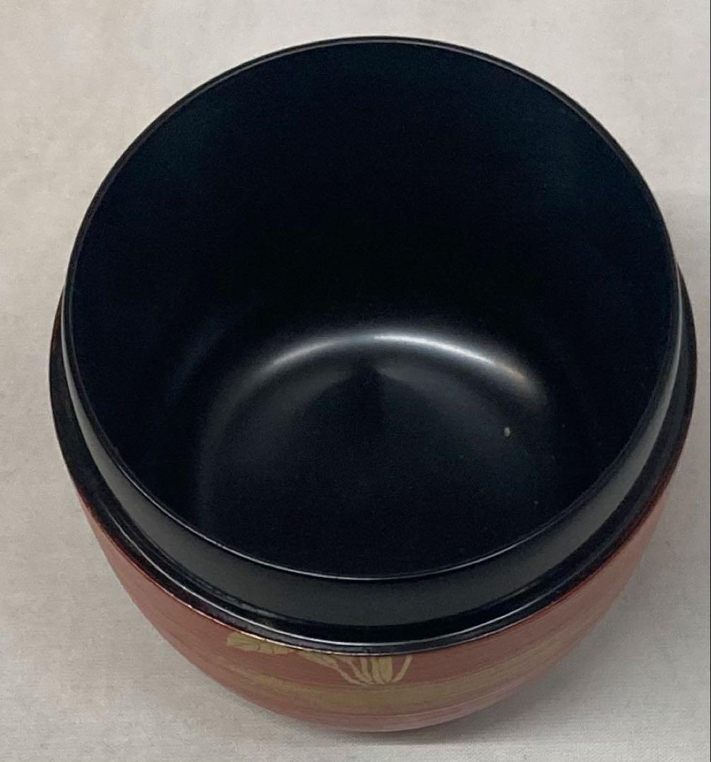 B532b「春の野蒔絵 朱刷目 中棗」熊谷秀穂作　共箱　薄茶器　茶道具