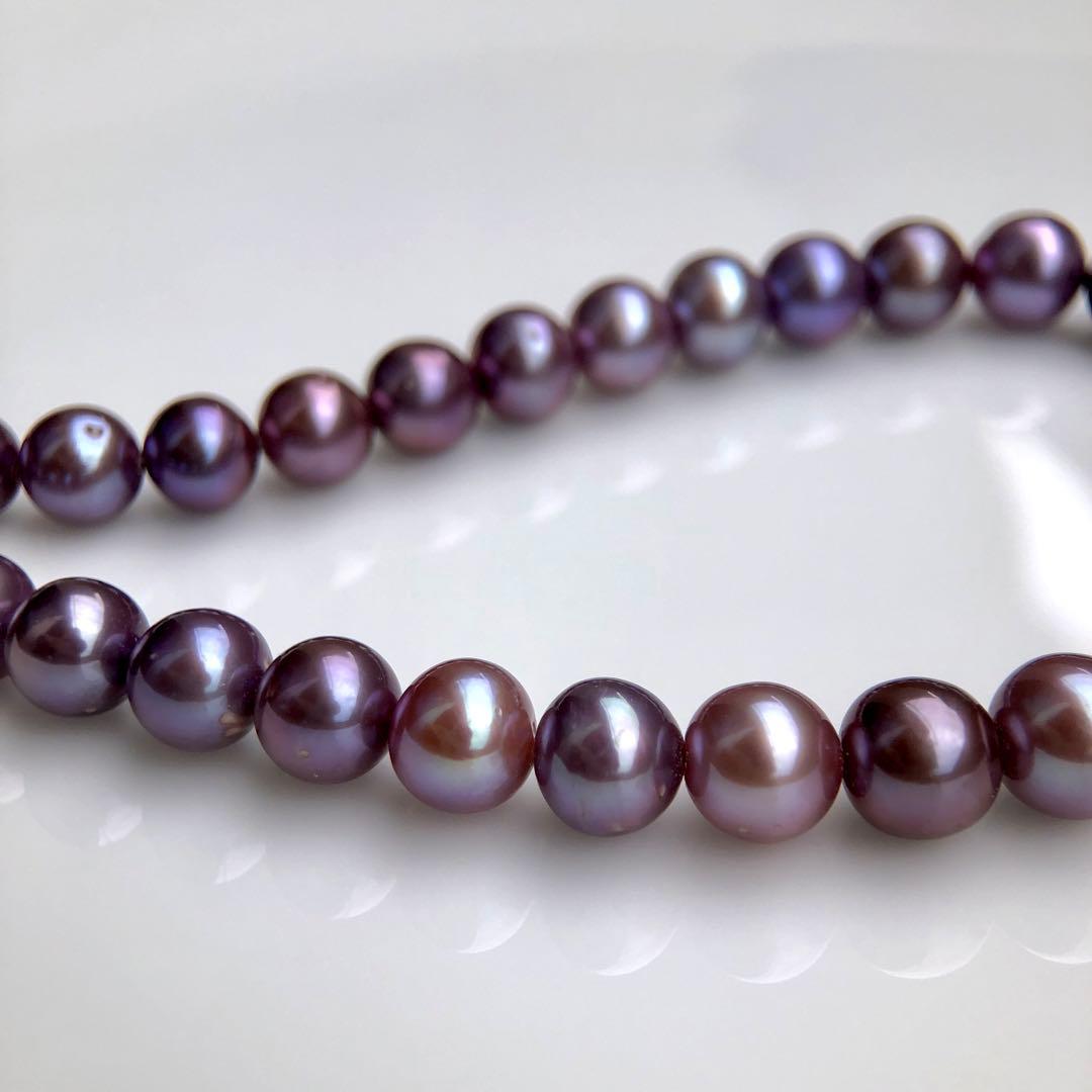 本真珠淡水エジソンパール　パープル系8-10㍉ネックレス連材BEN816