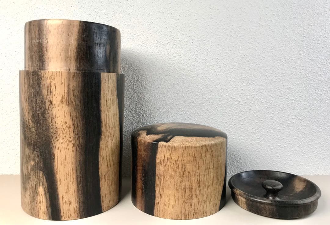 未使用 西羽製作 黒柿製 茶筒 煎茶道具 黒柿 古木造