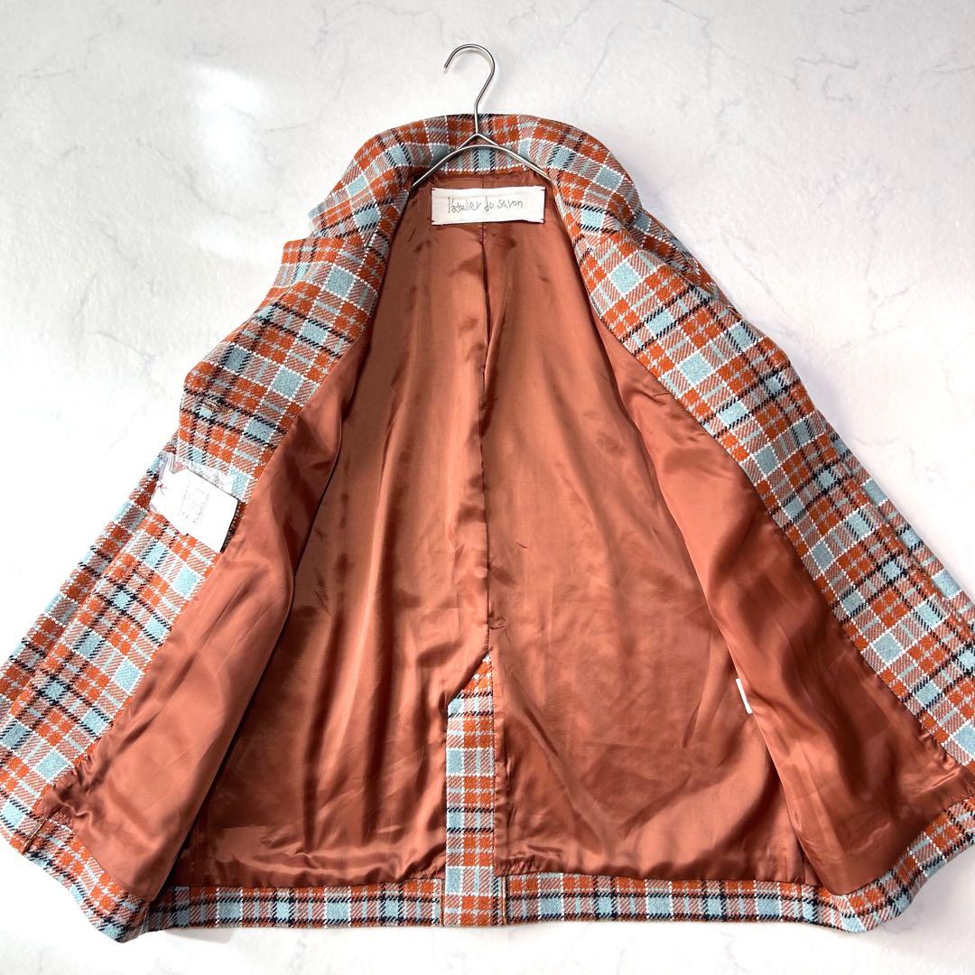 新品タグ付き アトリエドゥサボン チェックウール テーラードジャケット コート