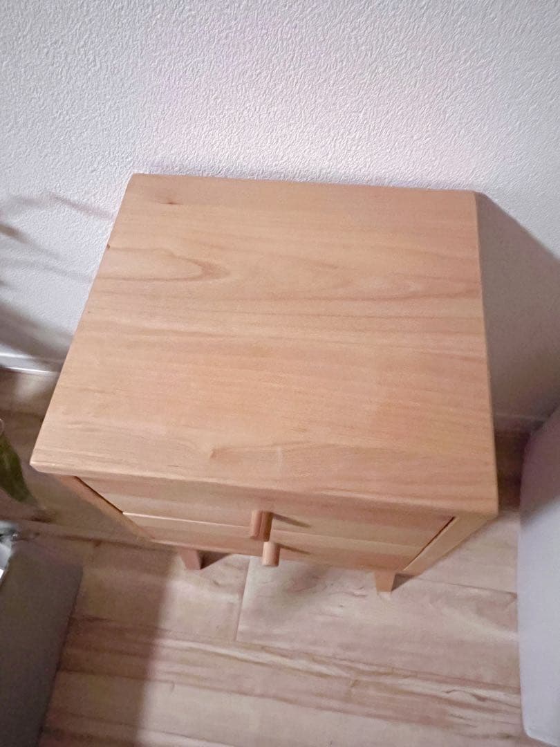 ナチュラル アルダー材 サイドテーブル 2引き出し