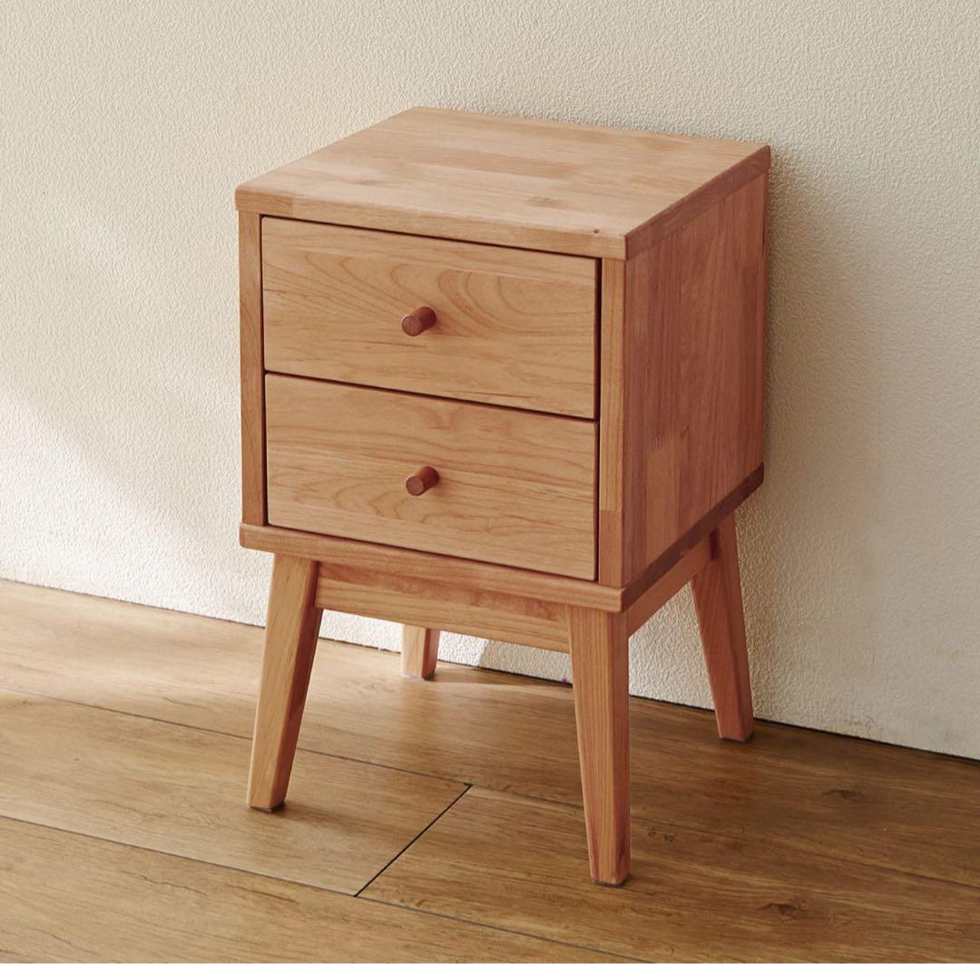 ナチュラル アルダー材 サイドテーブル 2引き出し