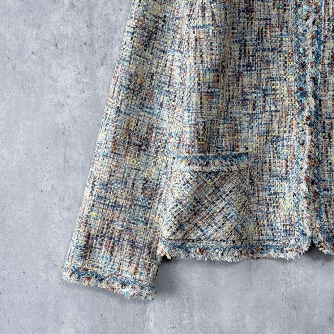 ハナエモリ ツイードノーカラージャケット マルチカラー 40 日本製