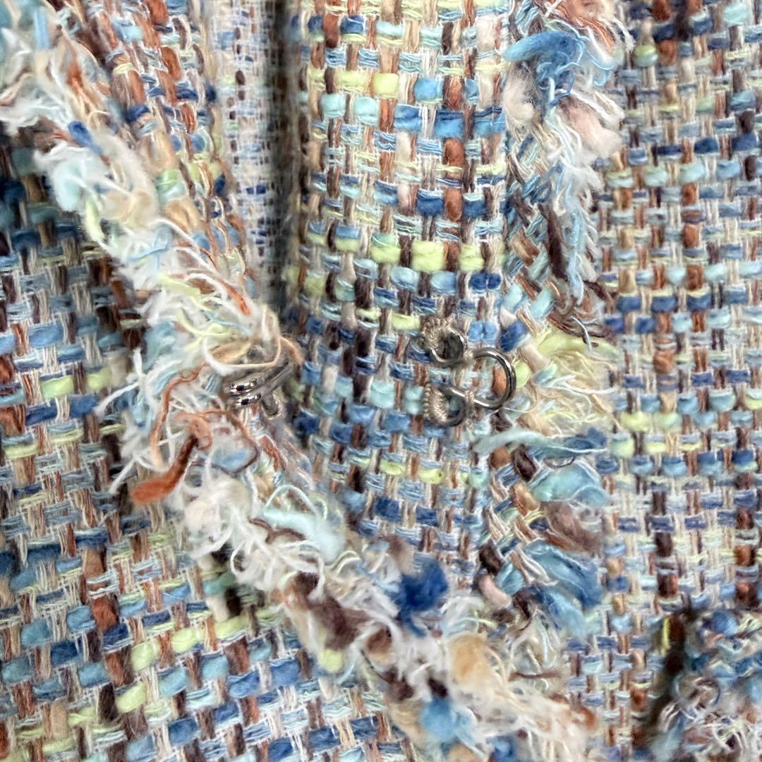 ハナエモリ ツイードノーカラージャケット マルチカラー 40 日本製