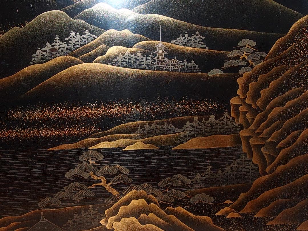 【骨董・時代の美品】大名道具 二段平卓 山水蒔絵 香炉台/盆栽台/飾り台/花台