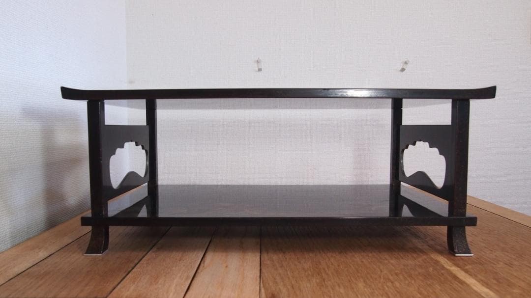 【骨董・時代の美品】大名道具 二段平卓 山水蒔絵 香炉台/盆栽台/飾り台/花台